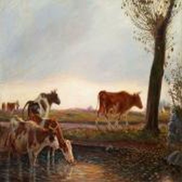 Cows Homeward Boundin The Evening Oil Painting by Theodor Philipsen