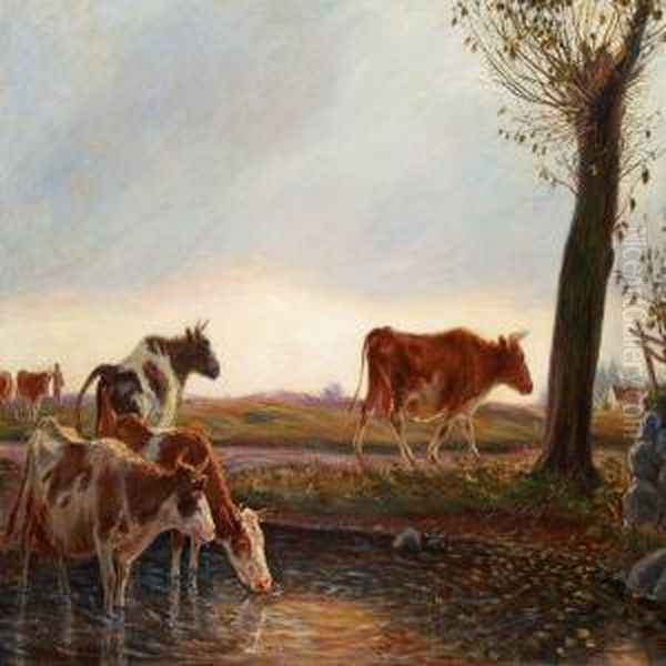 Cows Homeward Bound In The Evening Oil Painting by Theodor Philipsen