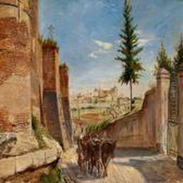 Theodor Philipsen: . Behind The 
Walls Of Rome Seen From Via Latina Towards The Lateran Church Oil Painting by Theodore Esbern Philipsen