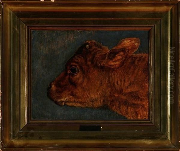 A Calf Head Oil Painting by Theodore Esbern Philipsen