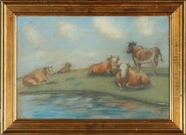 Grazing Cattle On Saltholm Island, Denmark Oil Painting by Theodore Esbern Philipsen