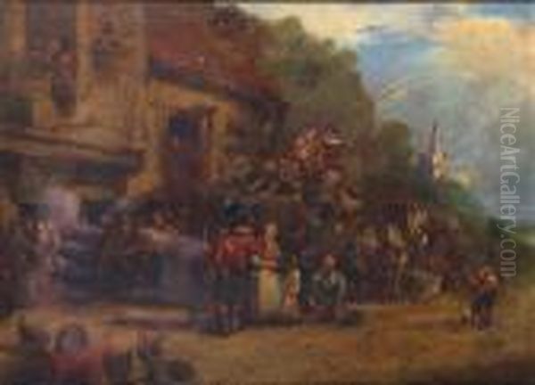 A Highland Regiment Leaving A Scotch Town Oil Painting by John Phillip