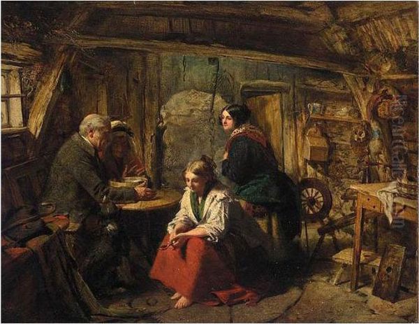 A Family In A Cottage Interior Oil Painting by John Phillip