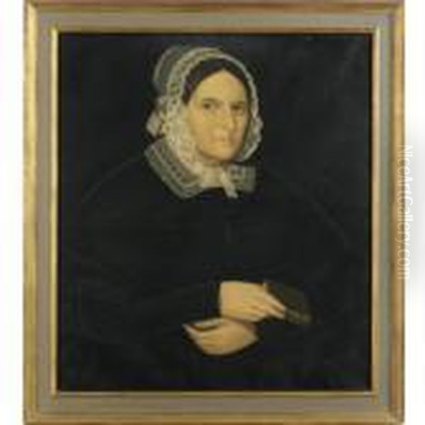 Portrait Of A Lady Wearing White Lace Cap And Collar Oil Painting by Ammi Phillips