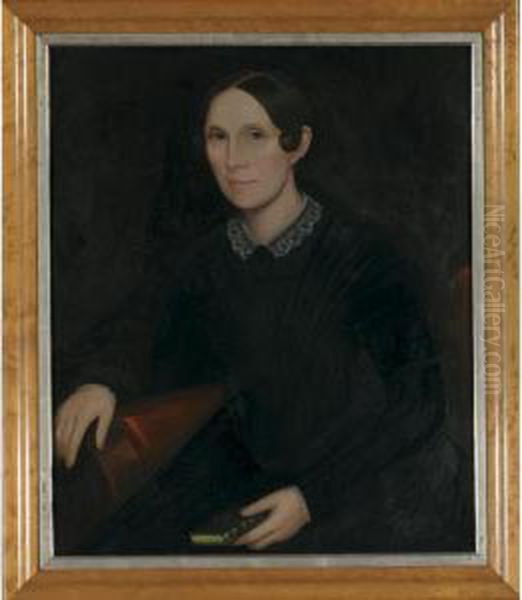 Portrait Of A Blue-eyed Lady In Black Dress With White Eyelet Collar Oil Painting by Ammi Phillips