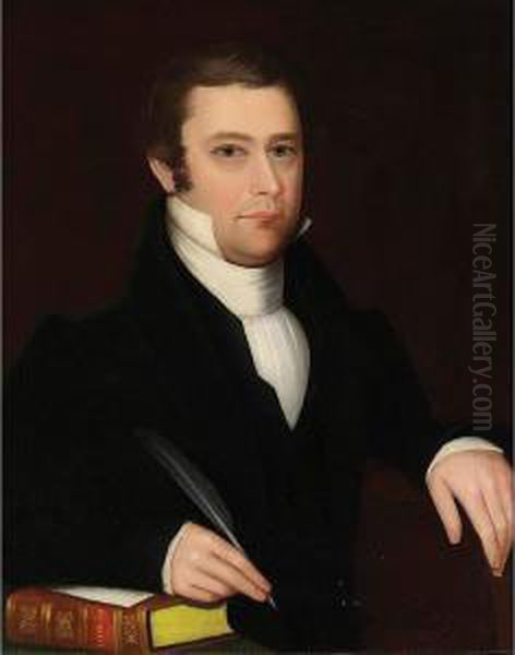 Portrait Of A Dark-haired Gentleman With Pen And Bible Oil Painting by Ammi Phillips