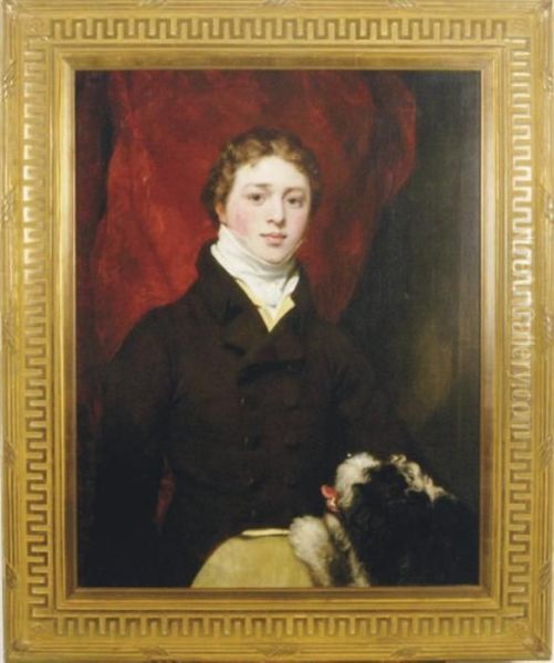 Portrait Of A Boy With His Dog Oil Painting by Thomas Phillips