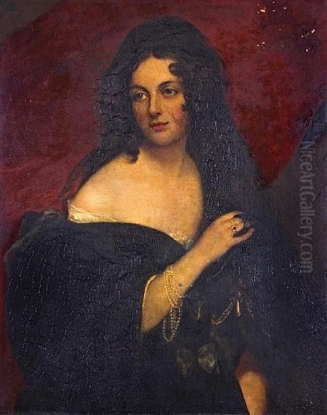 Portrait Of Lady Said To Be The 
Countess Of Essex Half Length, Wearing A Veil Over Her Hair. Oil Painting by Thomas Phillips