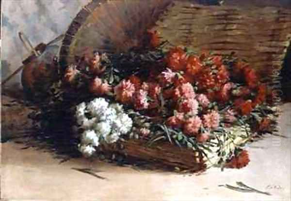 Still life of carnations in a basket Oil Painting by F. D'Andon