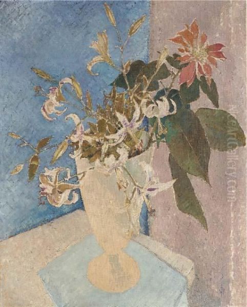 Poinsettia And Lilies Oil Painting by Glyn Warren Philpot