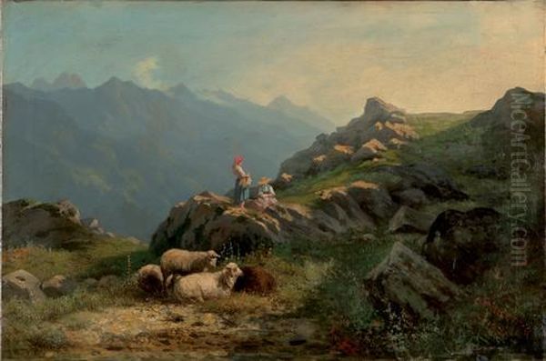 Al Pascolo In Alta Montagna Oil Painting by Carlo Piacenza