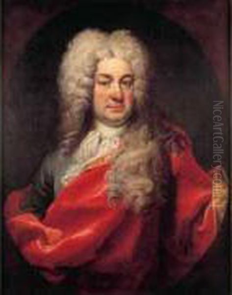 Portrait De Gentilhomme A La Draperie Rouge Dans Un Ovale
 Peint Oil Painting by Dalle, Il Mulinaretto Giovanni Maria Piane