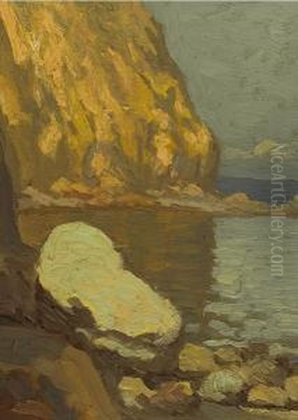 Coastal Rocks Oil Painting by Gottardo Piazzoni