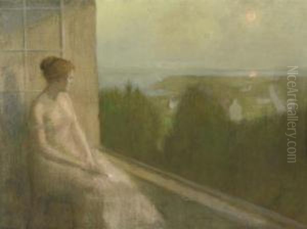 A Sunset Seen From The Balcony Oil Painting by Louis Picard