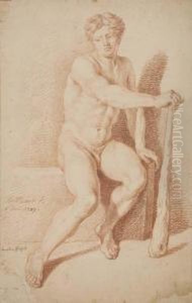 Seated Male Nude Oil Painting by Bernard Picart