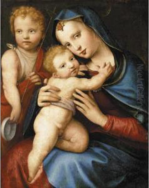 Madonna Col Bambino E San Giovannino Oil Painting by Andrea Piccinelli Il Brescianino