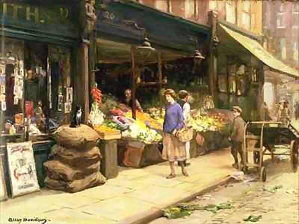 A London Bye Street Oil Painting by Allan Douglas Davidson