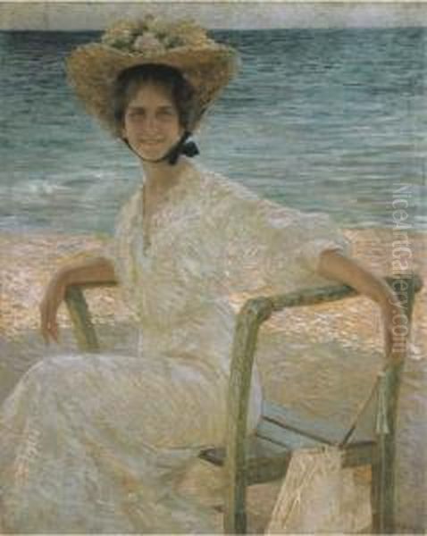 Signora Sulla Spiaggia Oil Painting by Gino Piccioni