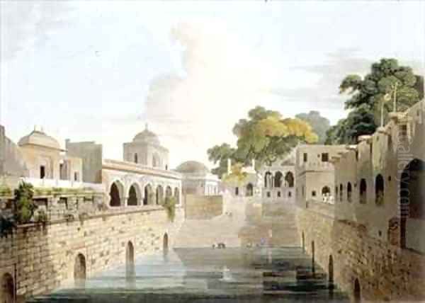 A Baolee near the Old City of Delhi Oil Painting by Thomas & William Daniell