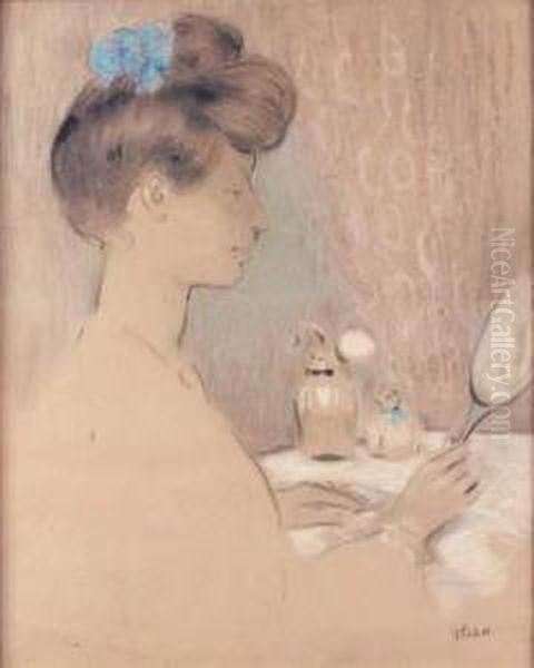 Jeune Femme Au Miroir Oil Painting by Ramon Pichot Gironès