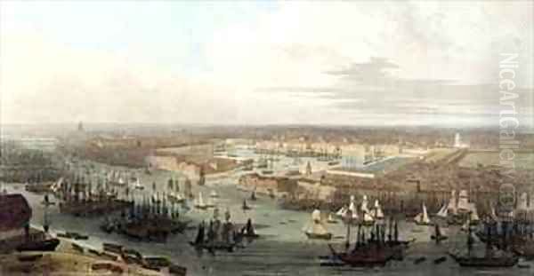 Wapping Elevated View of the Dock Oil Painting by Thomas & William Daniell