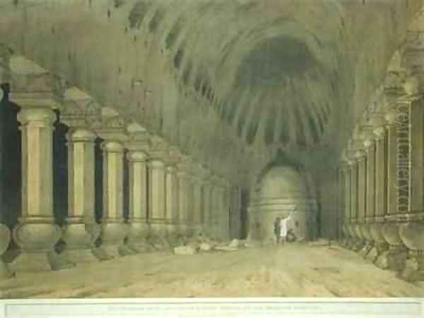 Interior of an Excavated Hindu Temple on the Island of Salsette Oil Painting by Thomas & William Daniell