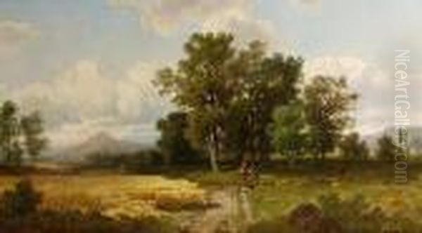 Harvesters In A Landscape Oil Painting by Anton Pick