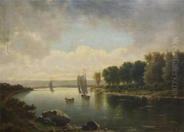 River Landscape With Yachts And Sloop Oil Painting by Anton Pick