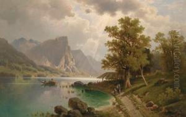 The Mondsee With The Drachenwand Mountain Oil Painting by Anton Pick