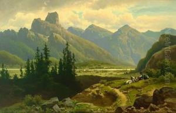 Malerische Flusslandschaft In Den Alpen Mit Gebirgspanorama Oil Painting by Anton Pick