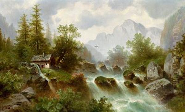 Wasserfall Im Gebirge Oil Painting by Anton Pick