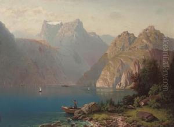 An Alpine Lake In Summer Oil Painting by Anton Pick