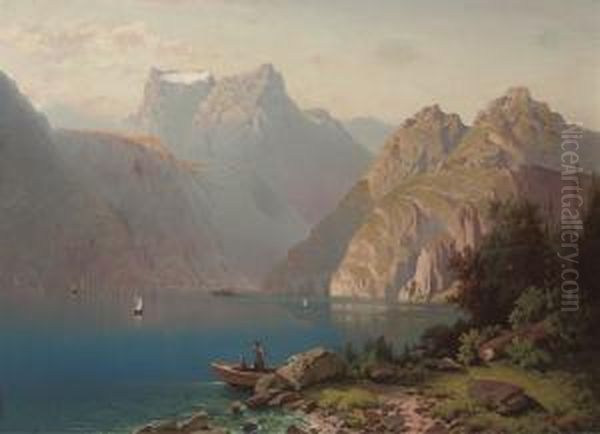 An Alpine Lake In Summer Time Oil Painting by Anton Pick