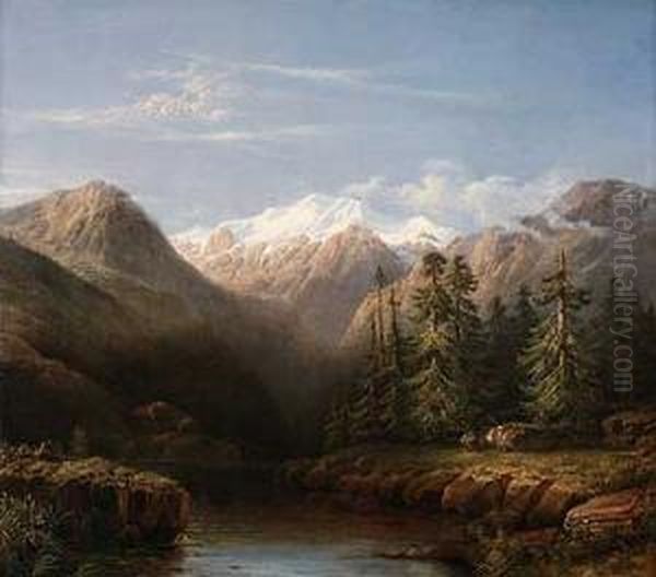 Ruderer Auf Dem Gosausee Am Dachstein Oil Painting by Anton Pick