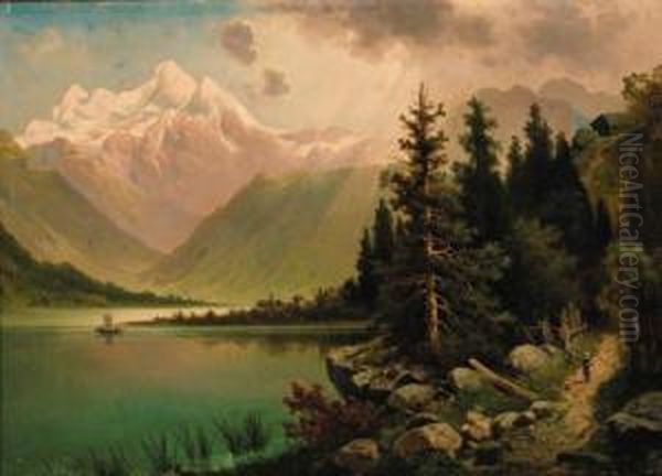 An Extensive Alpine Landscape Oil Painting by Anton Pick