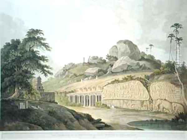 The Entrance of an Excavated Hindoo Temple at Mavalipuram 2 Oil Painting by Thomas & William Daniell