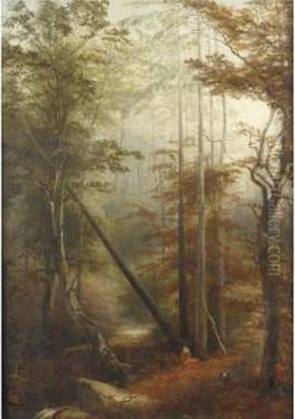 Wooded Landscape With Falling Tree Oil Painting by Joseph Langsdale Pickering