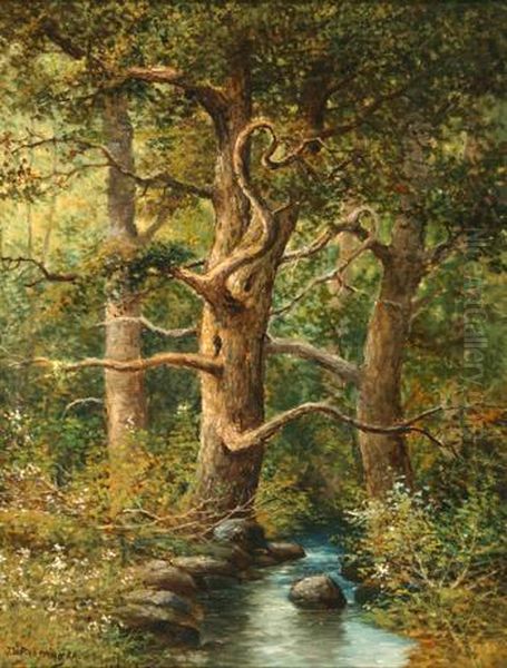 Stream Through A Forest Oil Painting by Joseph Langsdale Pickering