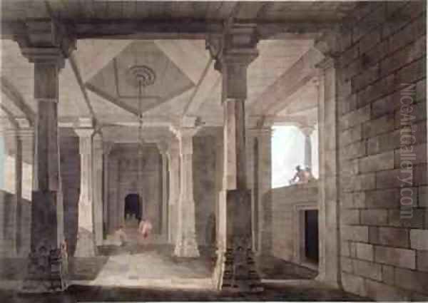 Part of the Interior of an Hindoo Temple at Deo in Bahar Oil Painting by Thomas & William Daniell