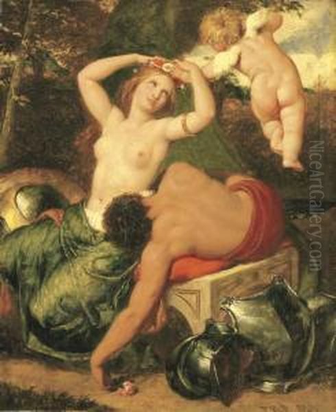 Mars And Venus, Crowned By Cupid Oil Painting by Rederick Richard Pickersgill