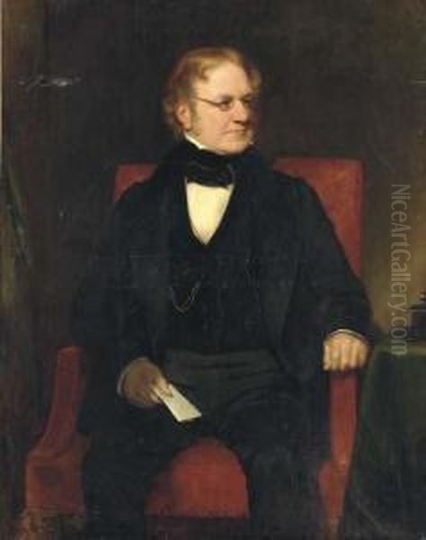 Portrait Of Thomas Richter, 
Three-quarter-length, Seated In A Blacksuit, With A Paper In His Right 
Hand Oil Painting by Henry William Pickersgill