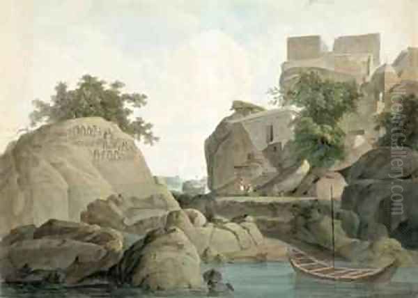 Fakirs Rock at Sultanganj on the River Ganges India Oil Painting by Thomas & William Daniell