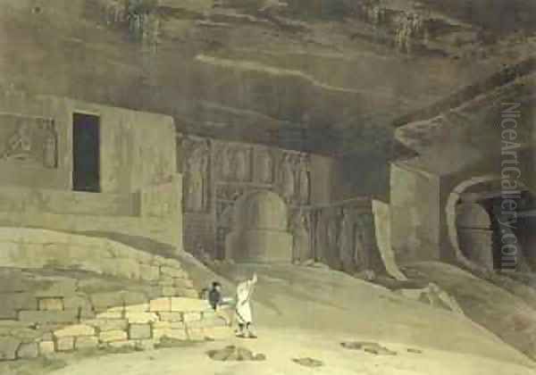 Part of the Kanaree Caves Salsette Oil Painting by Thomas & William Daniell