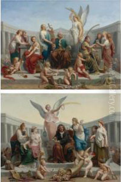 The Apotheosis Of Mozart And The Apotheosis Of Moliere: Two Works Oil Painting by Henri Pierre Picou