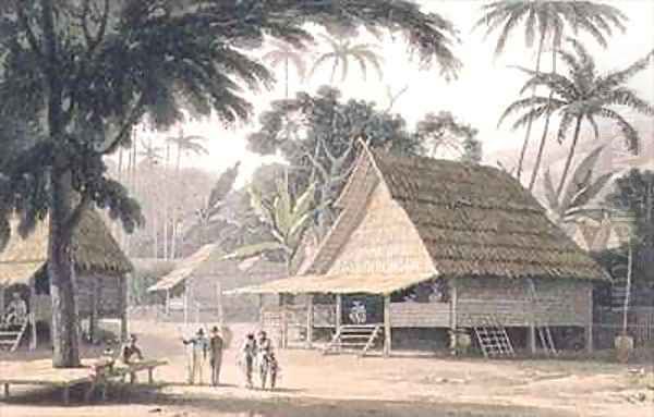 A Malaye Village Oil Painting by Thomas & William Daniell