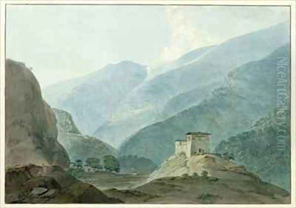 Chukha Casle in Bhutan Oil Painting by Thomas & William Daniell