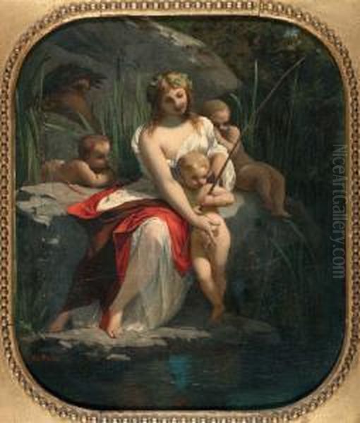 Nimf Met Putti Aan De Waterkant Oil Painting by Henri Pierre Picou