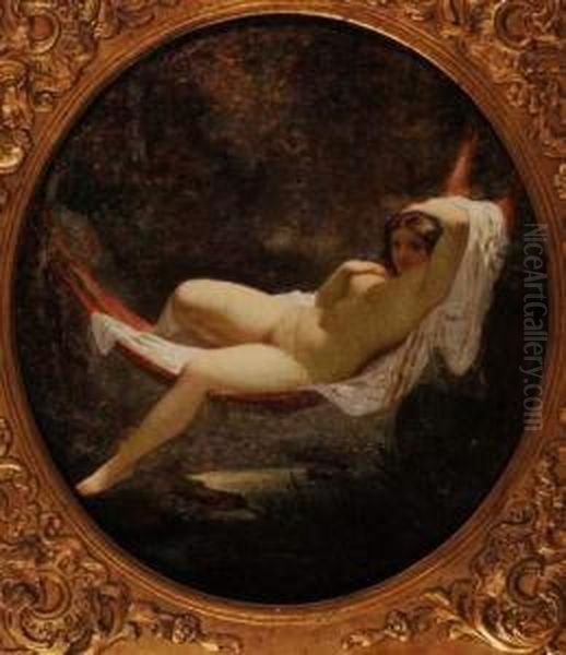 Jeune Femme Nue Dans Un Hamac, Circa 1860 Oil Painting by Henri Pierre Picou