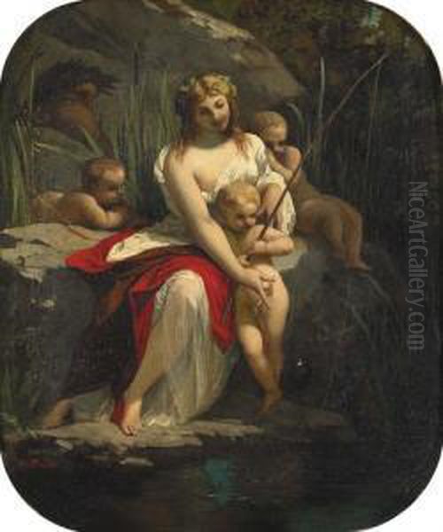 Mythologische Szene Mit Frau Am Angeln. Oil Painting by Henri Pierre Picou