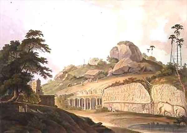 The Entrance of an Excavated Hindoo Temple at Mavalipuram Oil Painting by Thomas & William Daniell